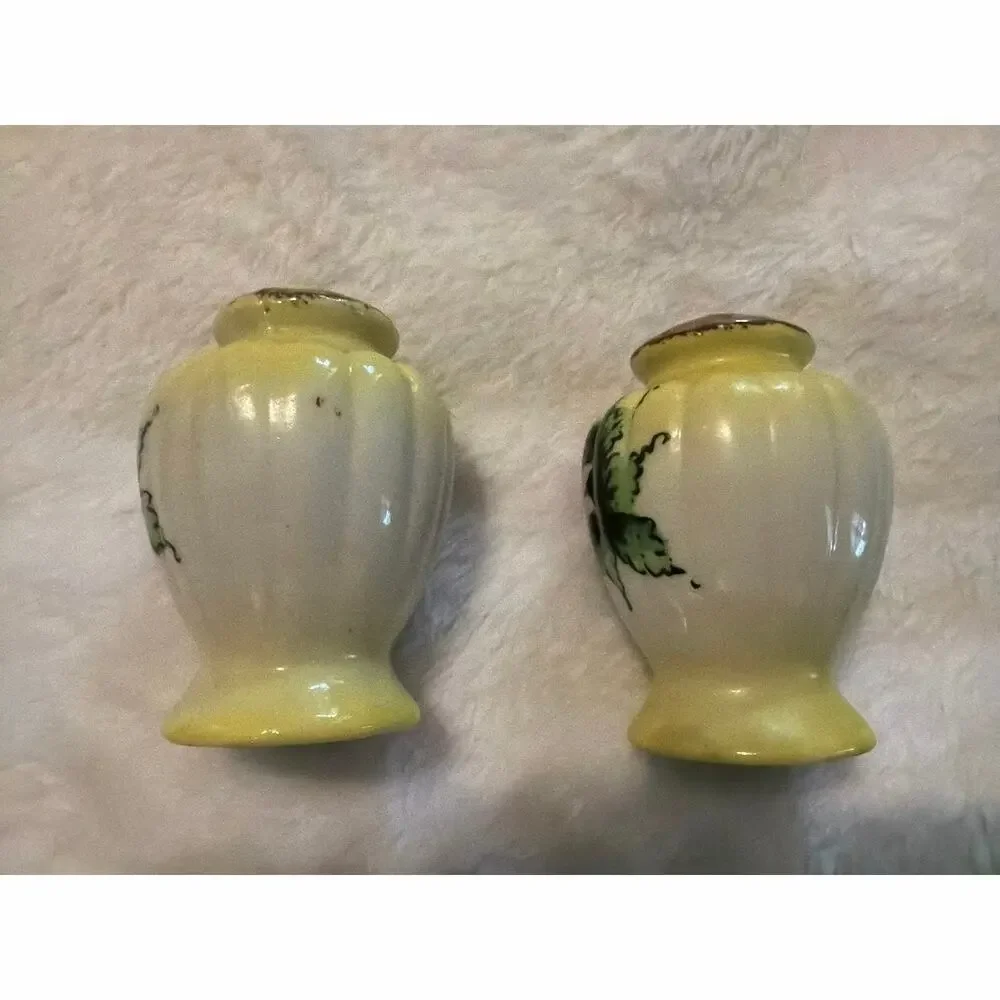 Vintage Hand Painted Rose Porcelain Salt & Pepper Shakers Pair Cork Stoppers